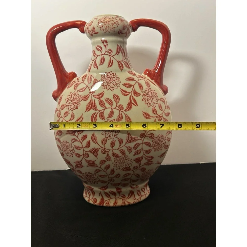 Red & White Japanese Style Vase BEAUTIFUL